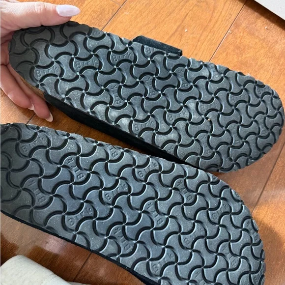 Black Suede Birkenstock Slide Sandals 42 soft footbed - Picture 5 of 6